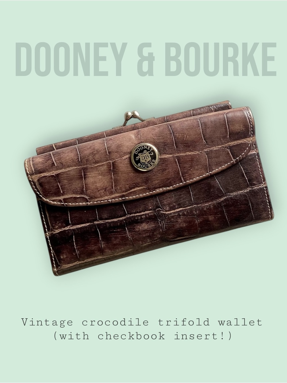 Dooney & Bourke Brown Croc-Embossed Trifold Wallet with Kiss Lock